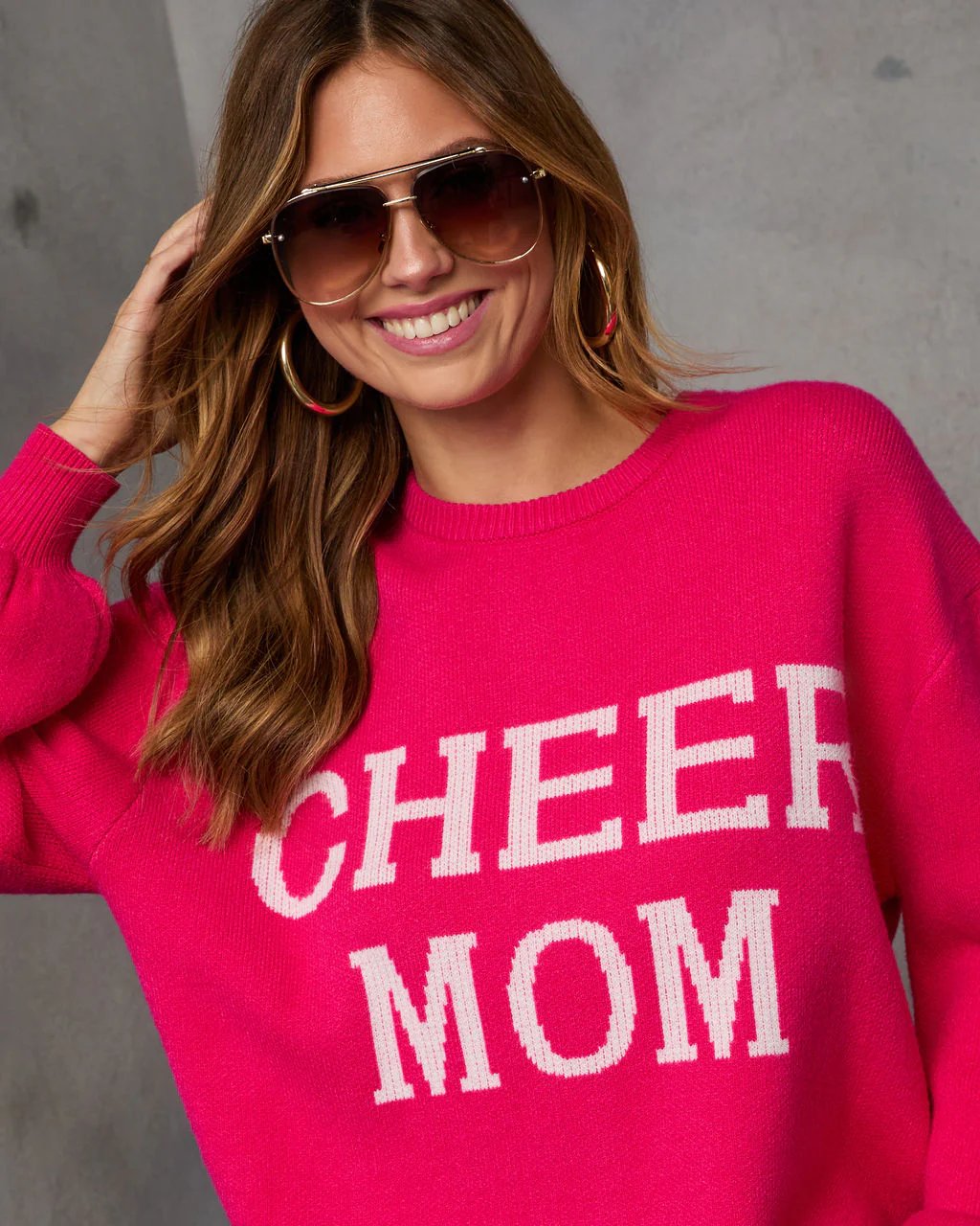 Cheer Mom Knit Pullover Sweater - Cream