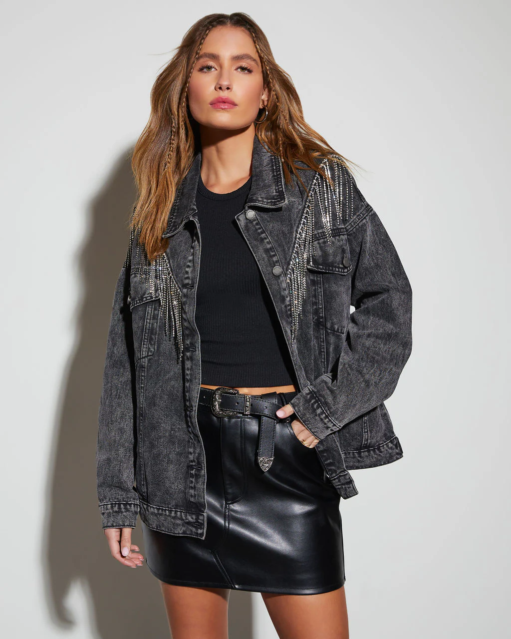 Arizona Rhinestone Fringe Denim Jacket
