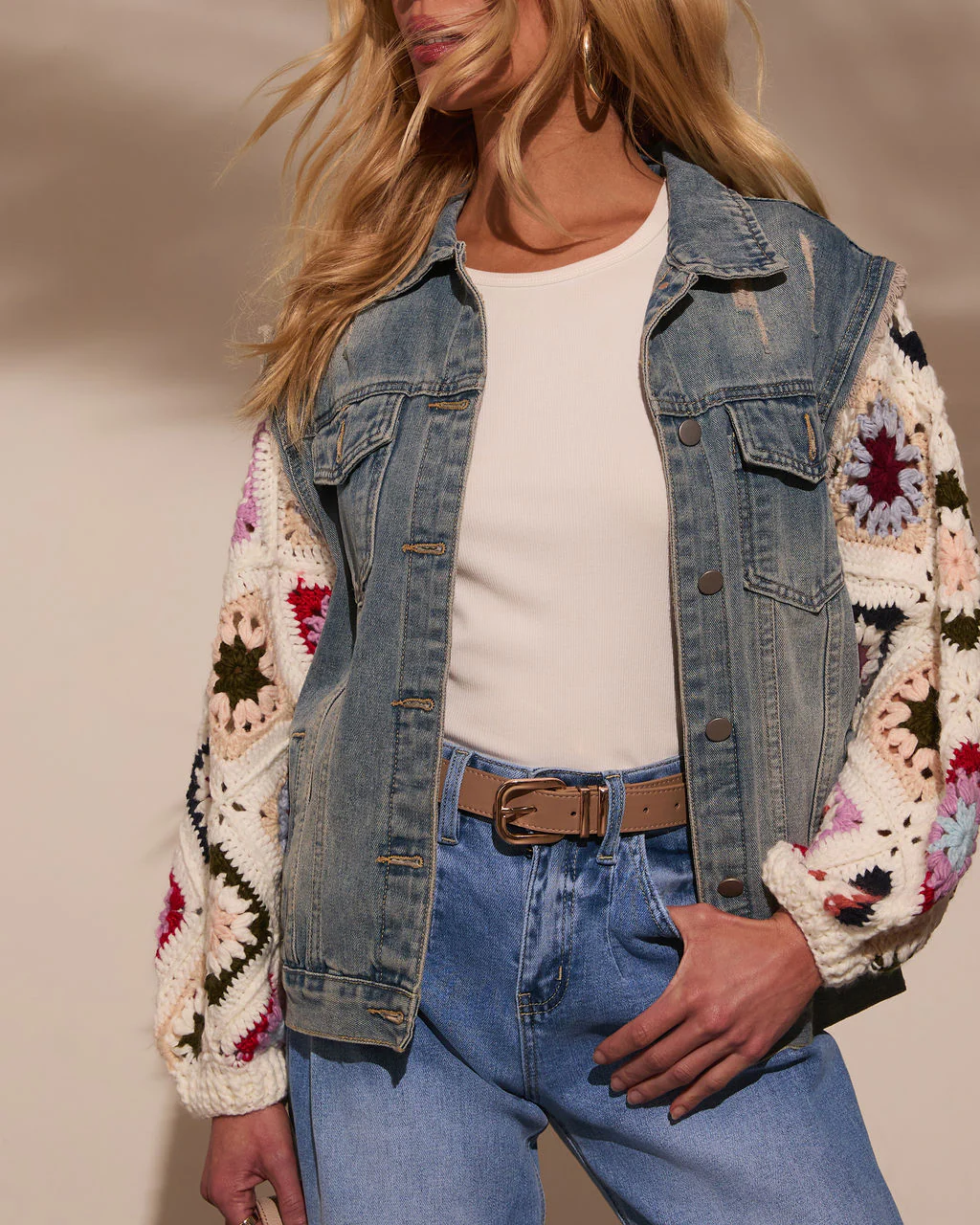 Alek Crochet Sleeve Denim Jacket