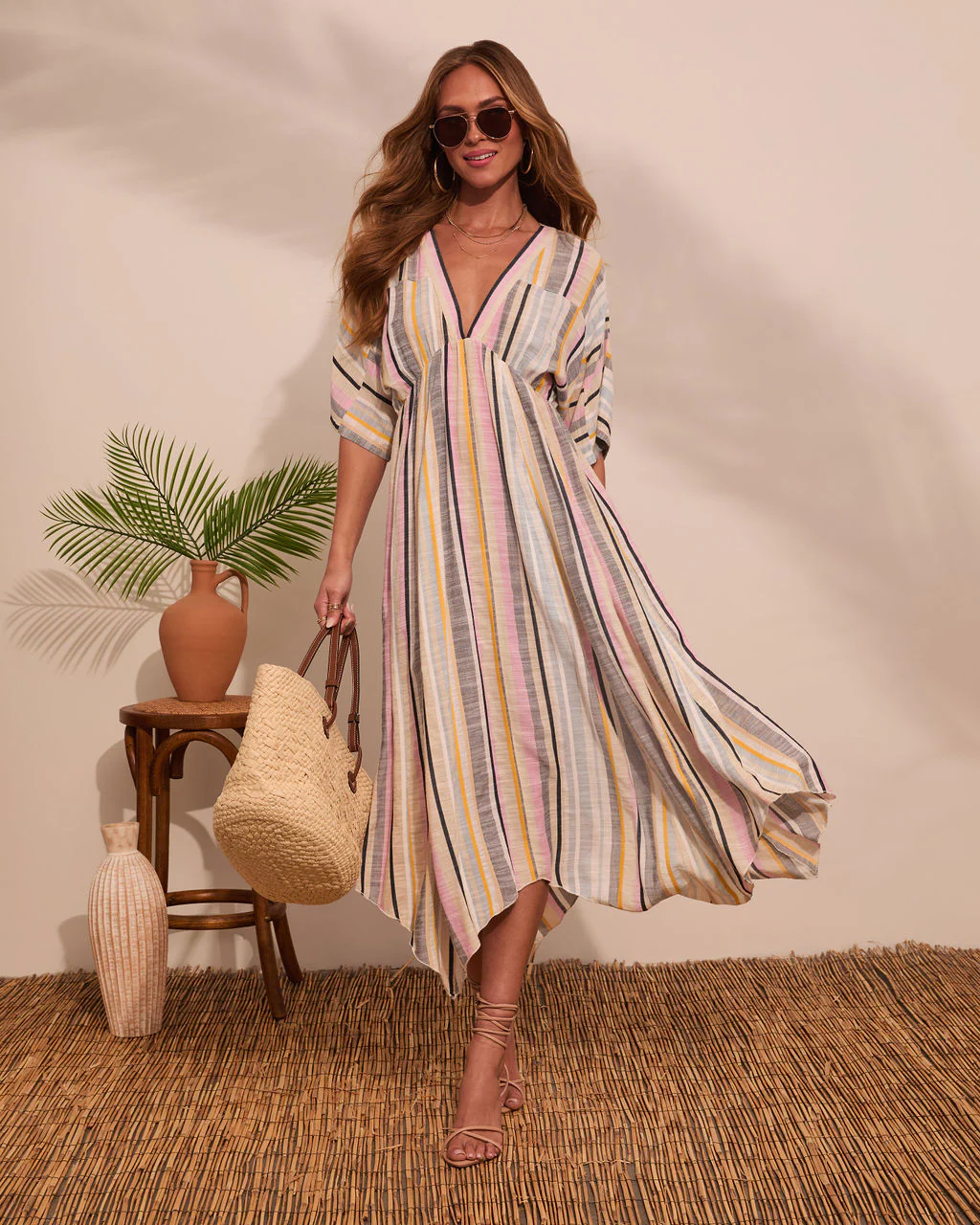 At Beachside Flowy Linen Midi Dress