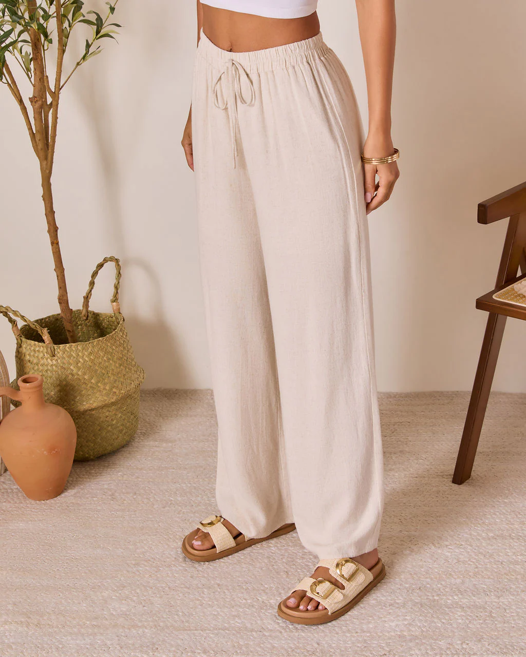 Grecian Glow Linen Wide Leg Pants