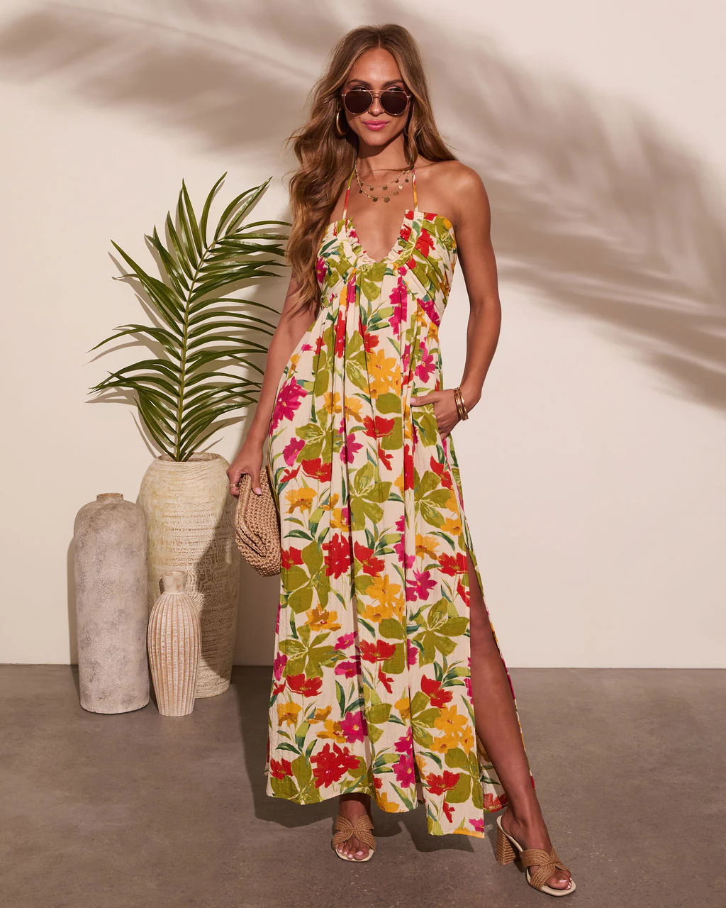 Honolulu Halter Tropical Print Maxi Dress