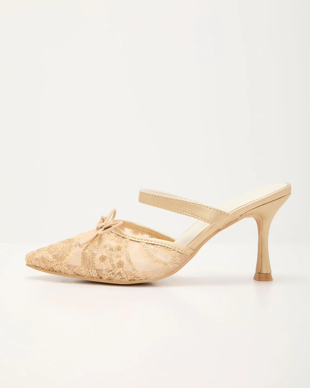 Chiclet Mesh Embroidery Heeled Mules