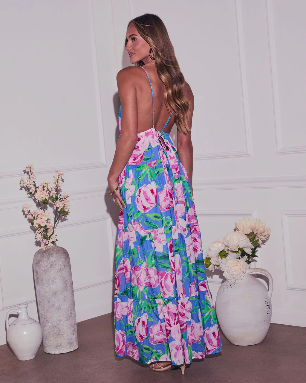 Flower Fancies Plunging Floral Maxi Dress