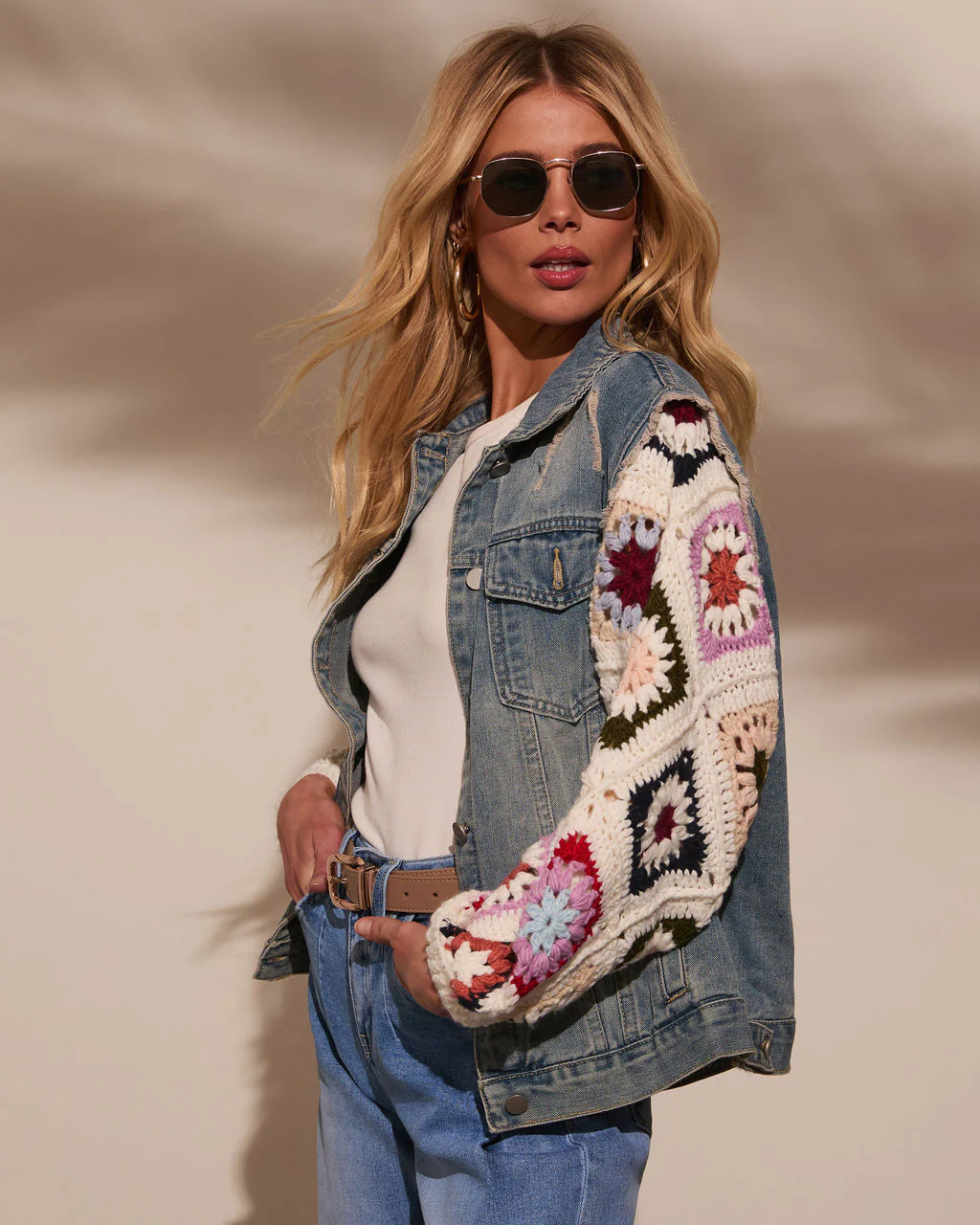 Alek Crochet Sleeve Denim Jacket