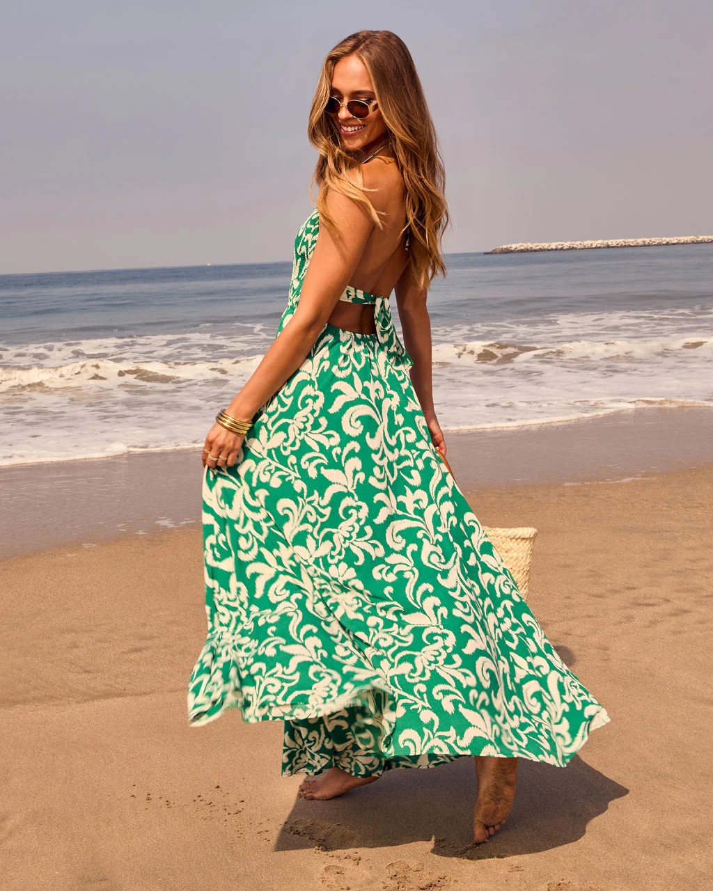 Beautiful Flowers Smocked Halter Maxi Dress