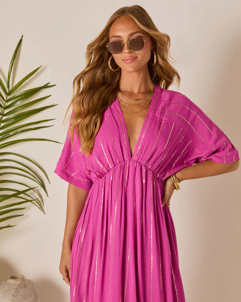 Haylee Flowy Metallic Stitch Midi Dress