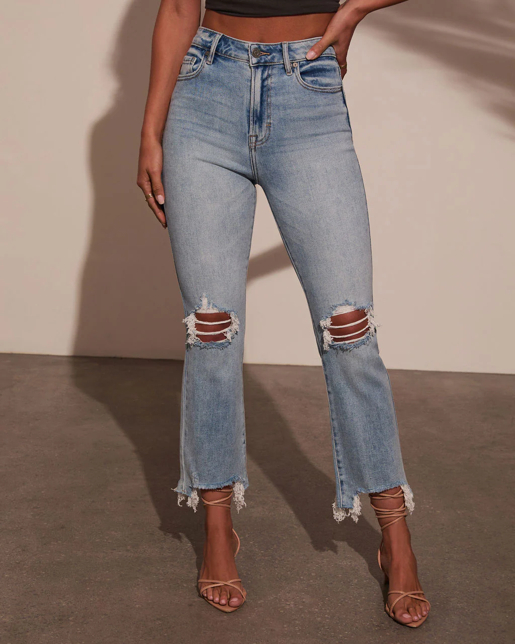 Cosmia Super Stretch High Rise Distressed Denim