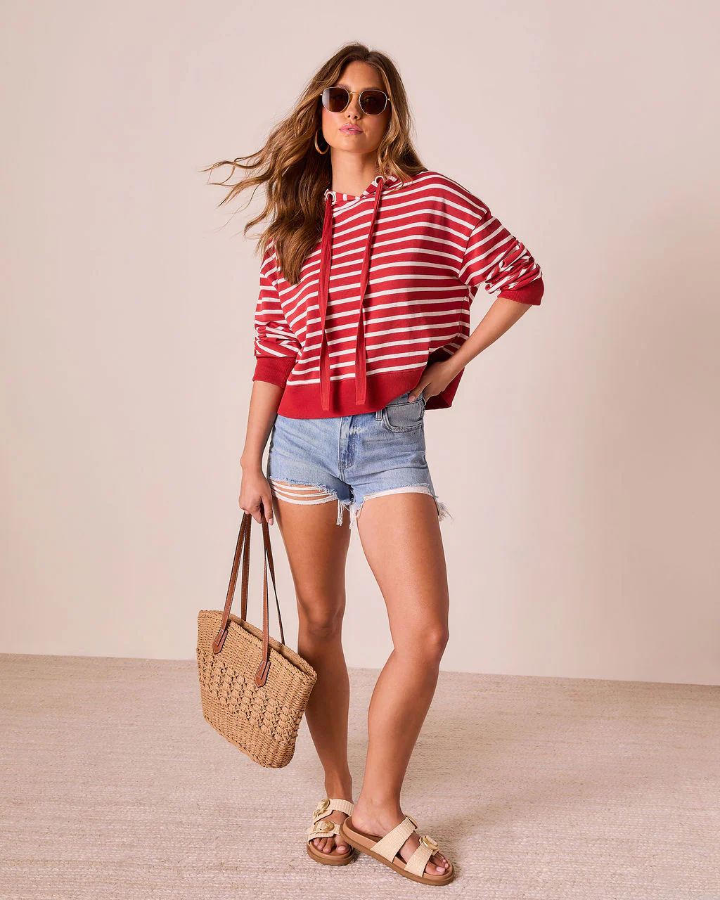 Farrien Striped Hooded Drawstring Sweater