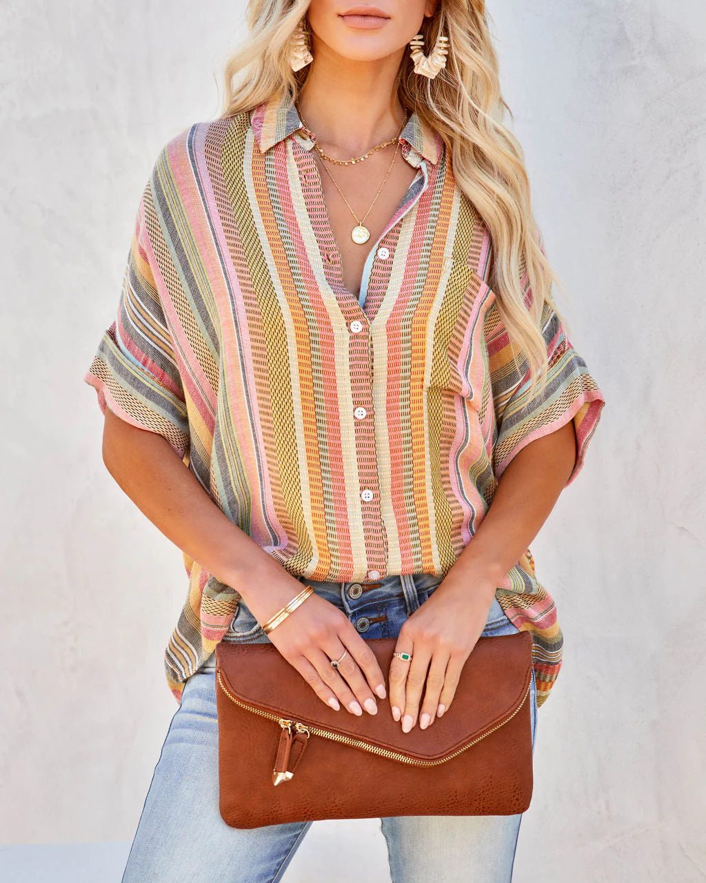 Camille Striped Woven Button Down Top