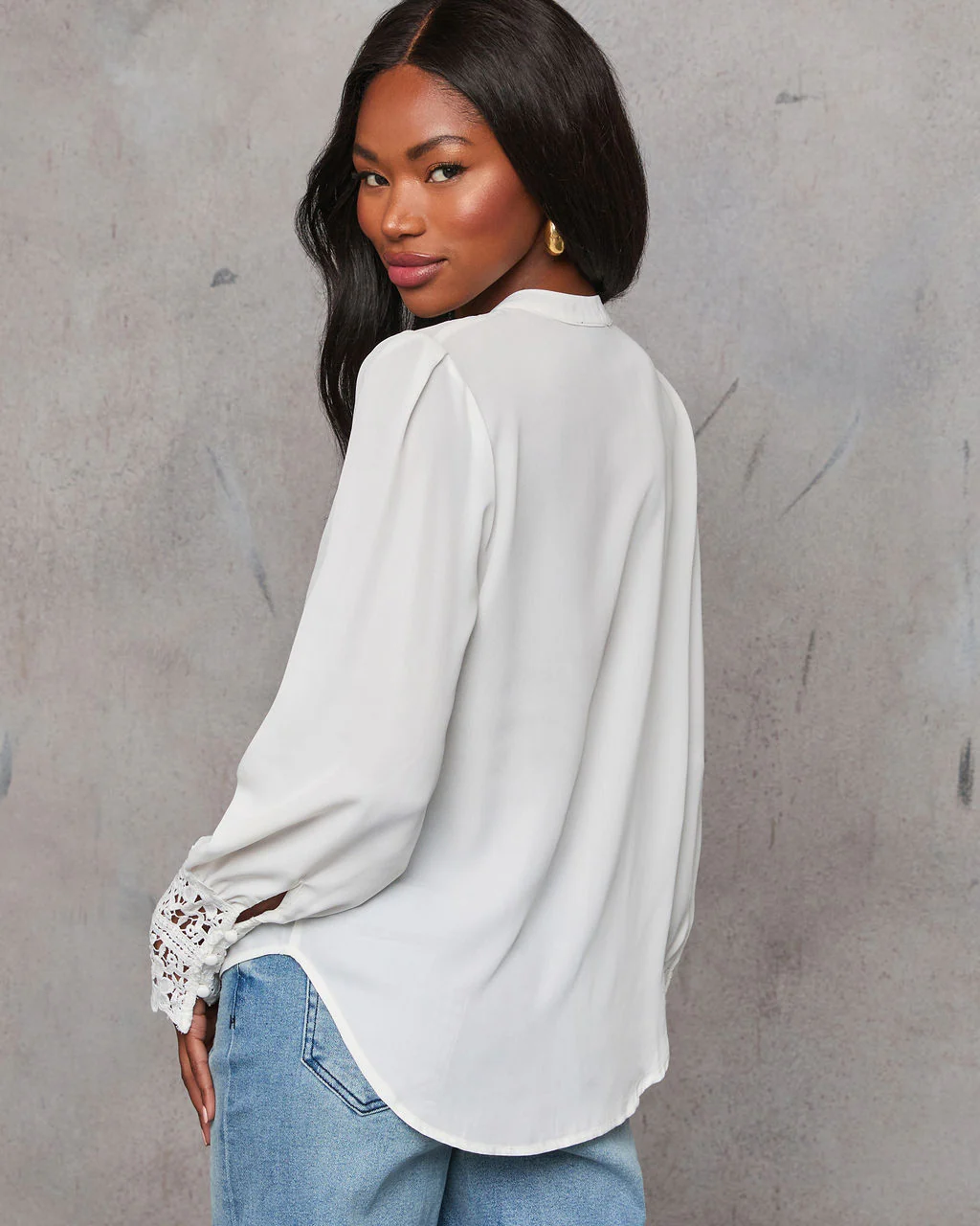 Girl Crush Lace Cuff Button Down Blouse