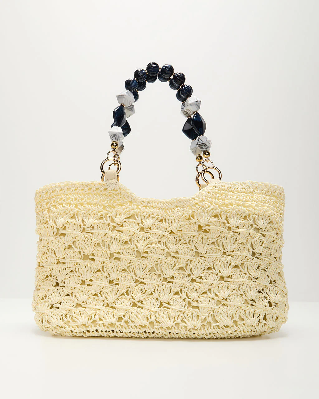 Elema Beaded Handle Crochet Tote Bag