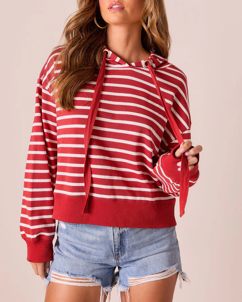 Farrien Striped Hooded Drawstring Sweater