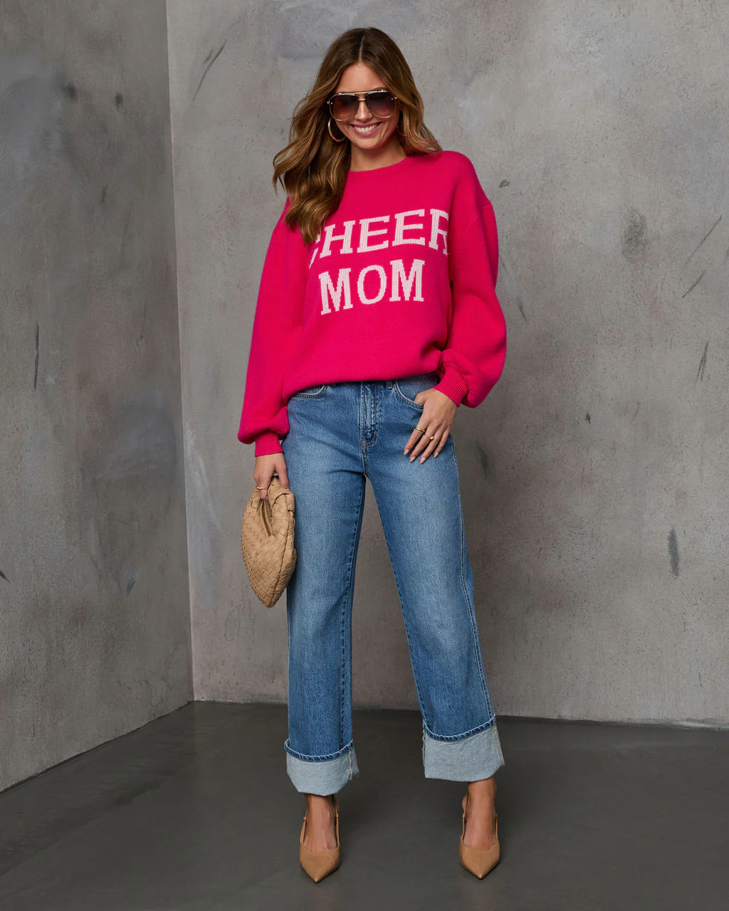 Cheer Mom Knit Pullover Sweater - Cream