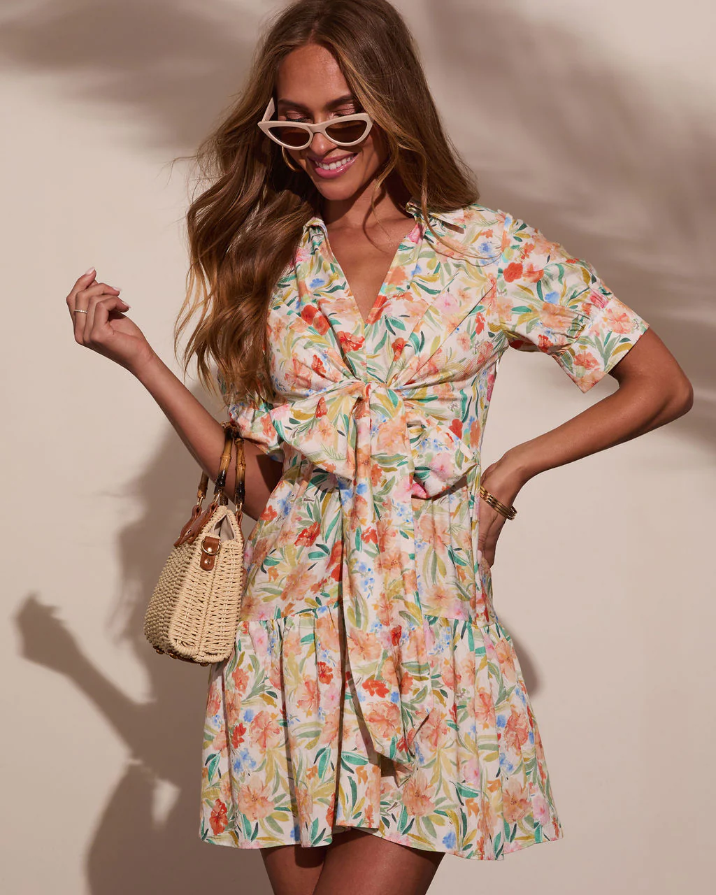 Evena Front Tie Floral Mini Dress