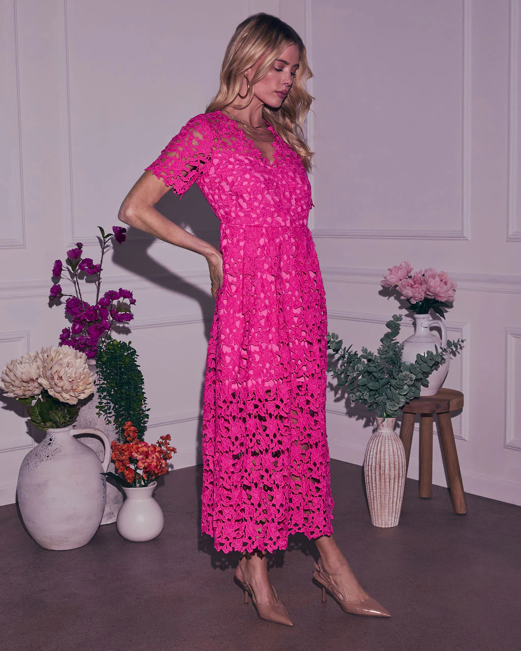 Garcelle Floral Lace Midi Dress