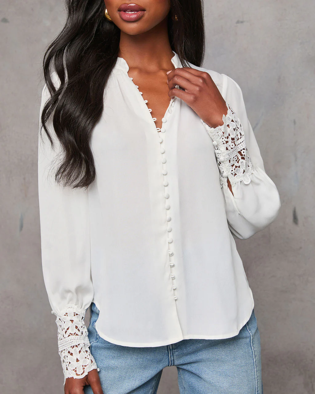 Girl Crush Lace Cuff Button Down Blouse