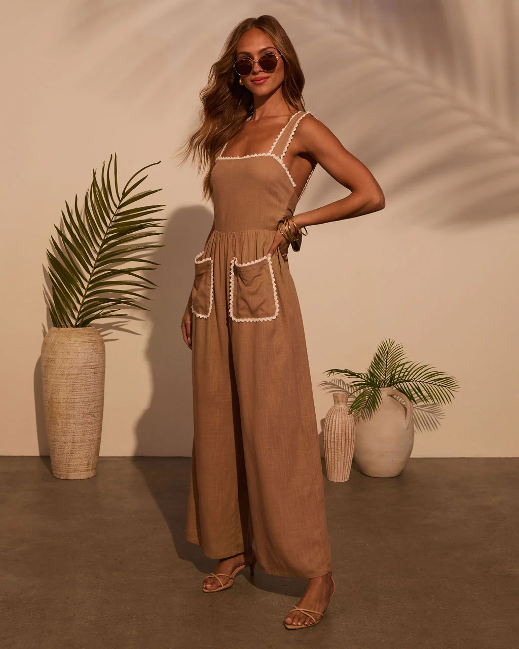 Bungalow Contrast Linen Jumpsuit