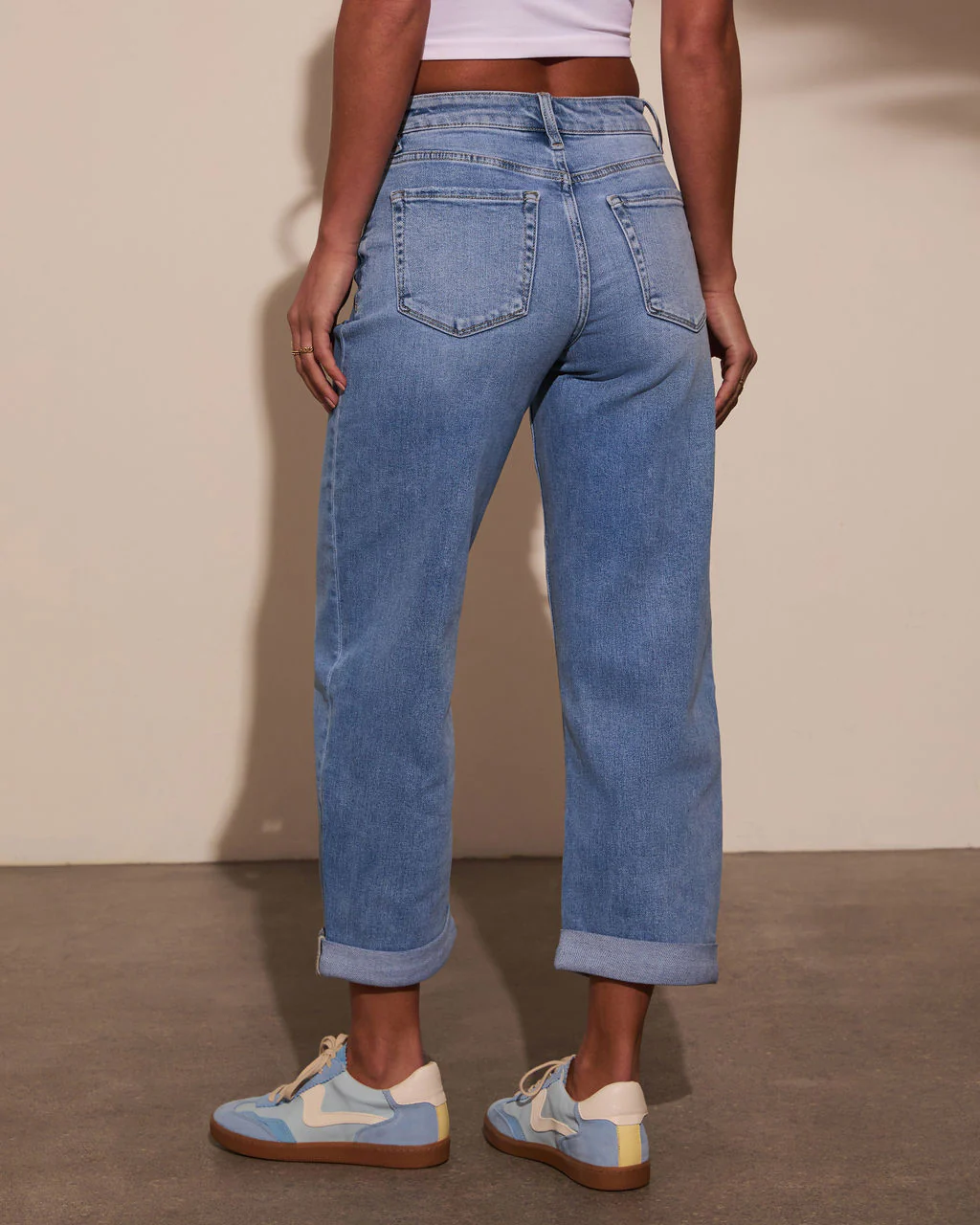 Golden Days Stretch Mid Rise Cuffed Barrel Jeans