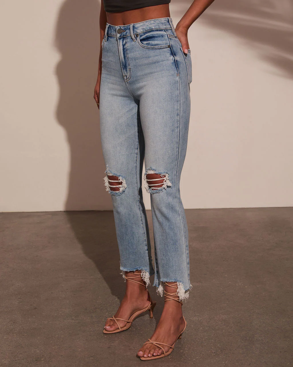 Cosmia Super Stretch High Rise Distressed Denim