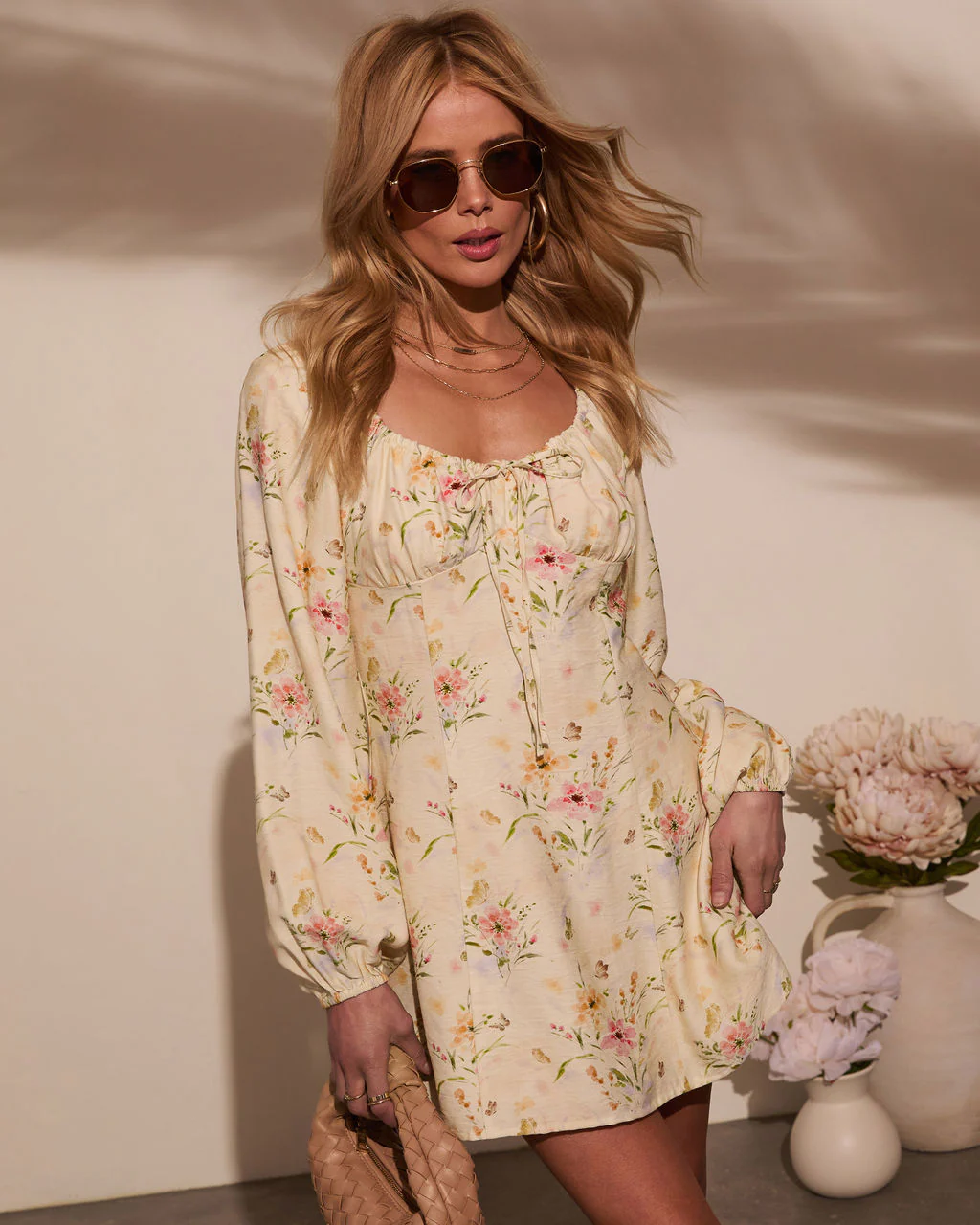 Flora Lane Linen Floral Mini Dress