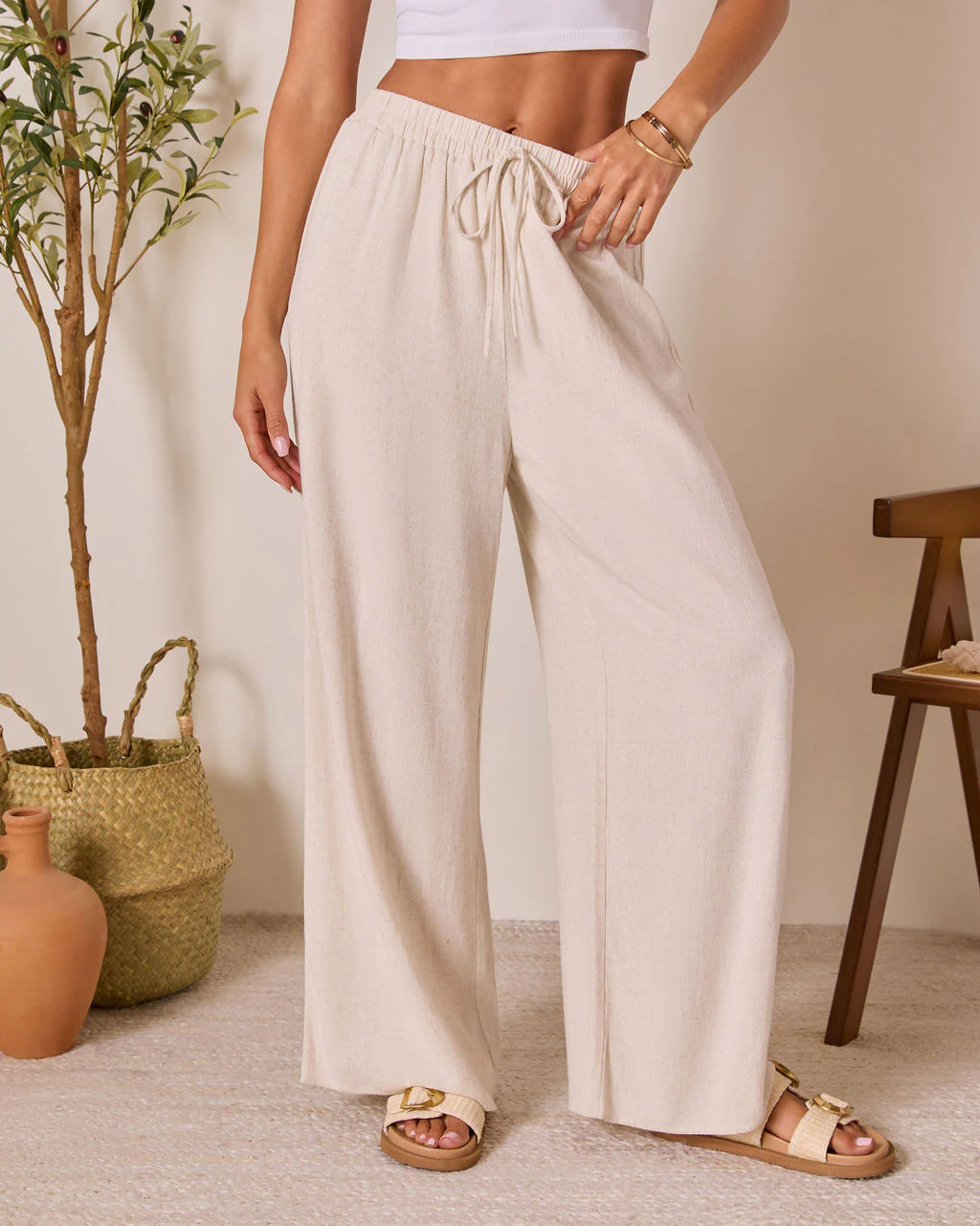 Grecian Glow Linen Wide Leg Pants