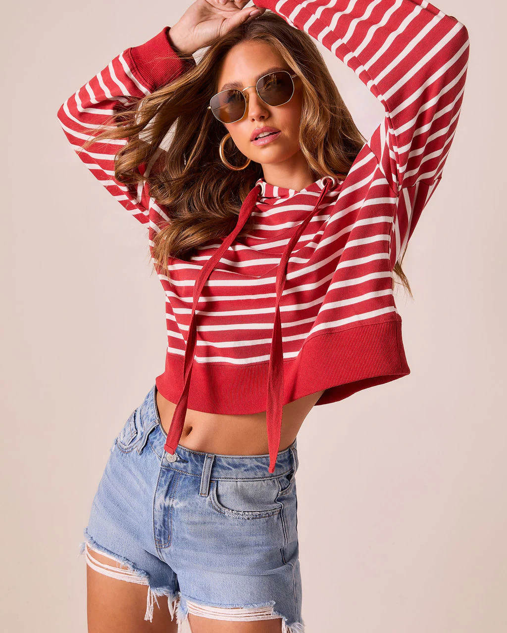 Farrien Striped Hooded Drawstring Sweater