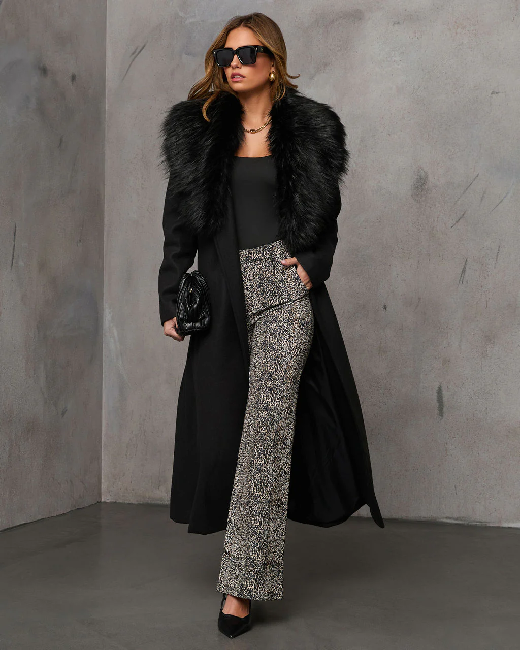 Frederica Pocketed Faux Fur Collar Coat