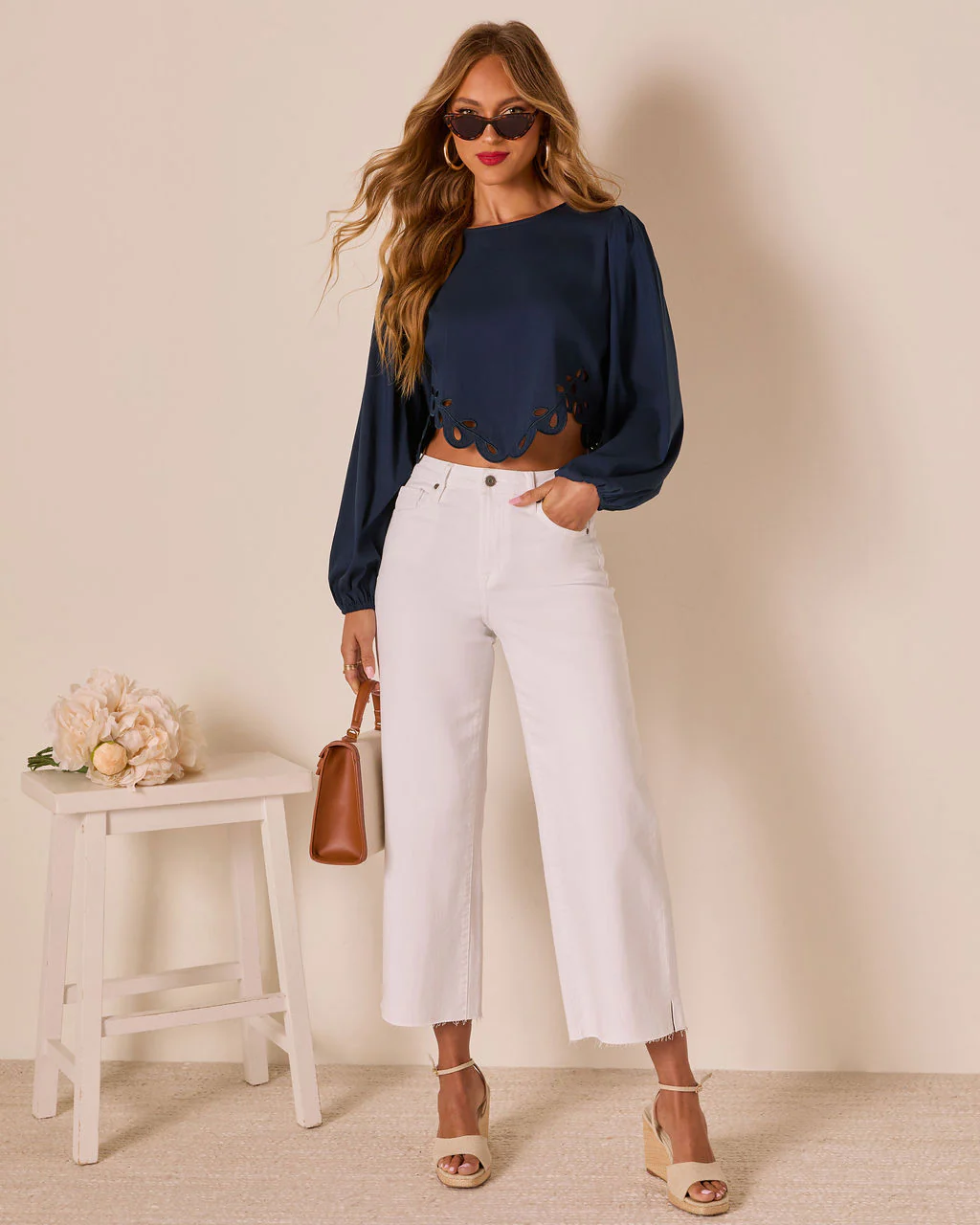 First Date Cropped Eyelet Hem Top