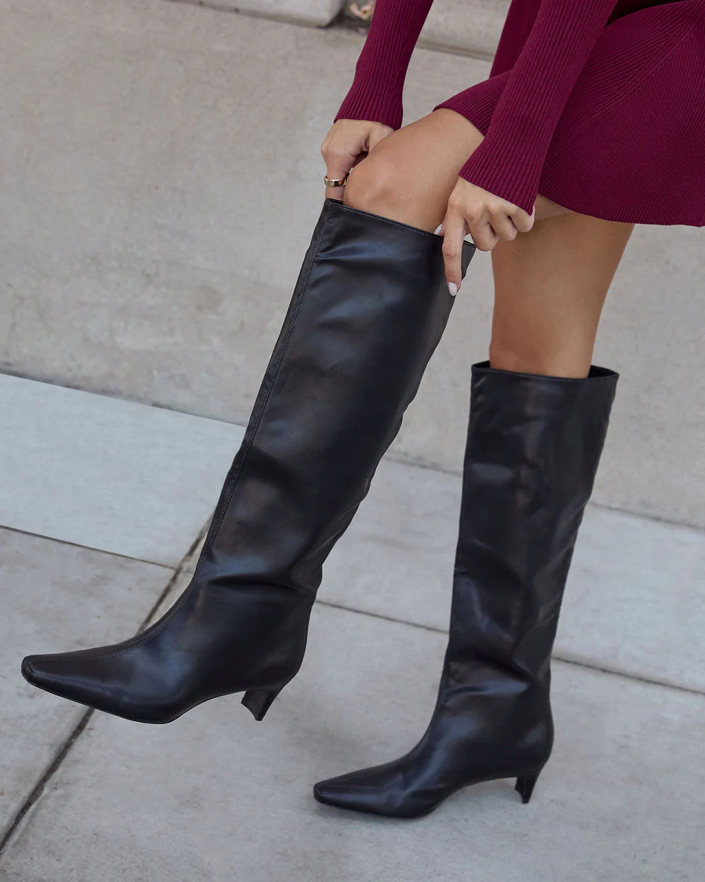 Divya Kitten Heel Knee High Boots
