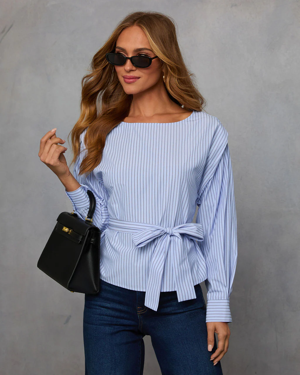 Elaria Striped Belted Blouse