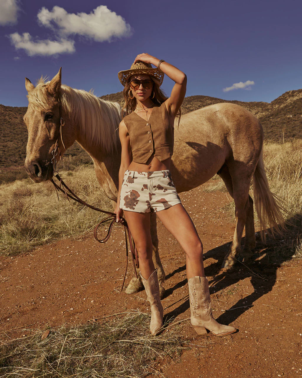 Beat Drop Mid Rise Cow Print Shorts