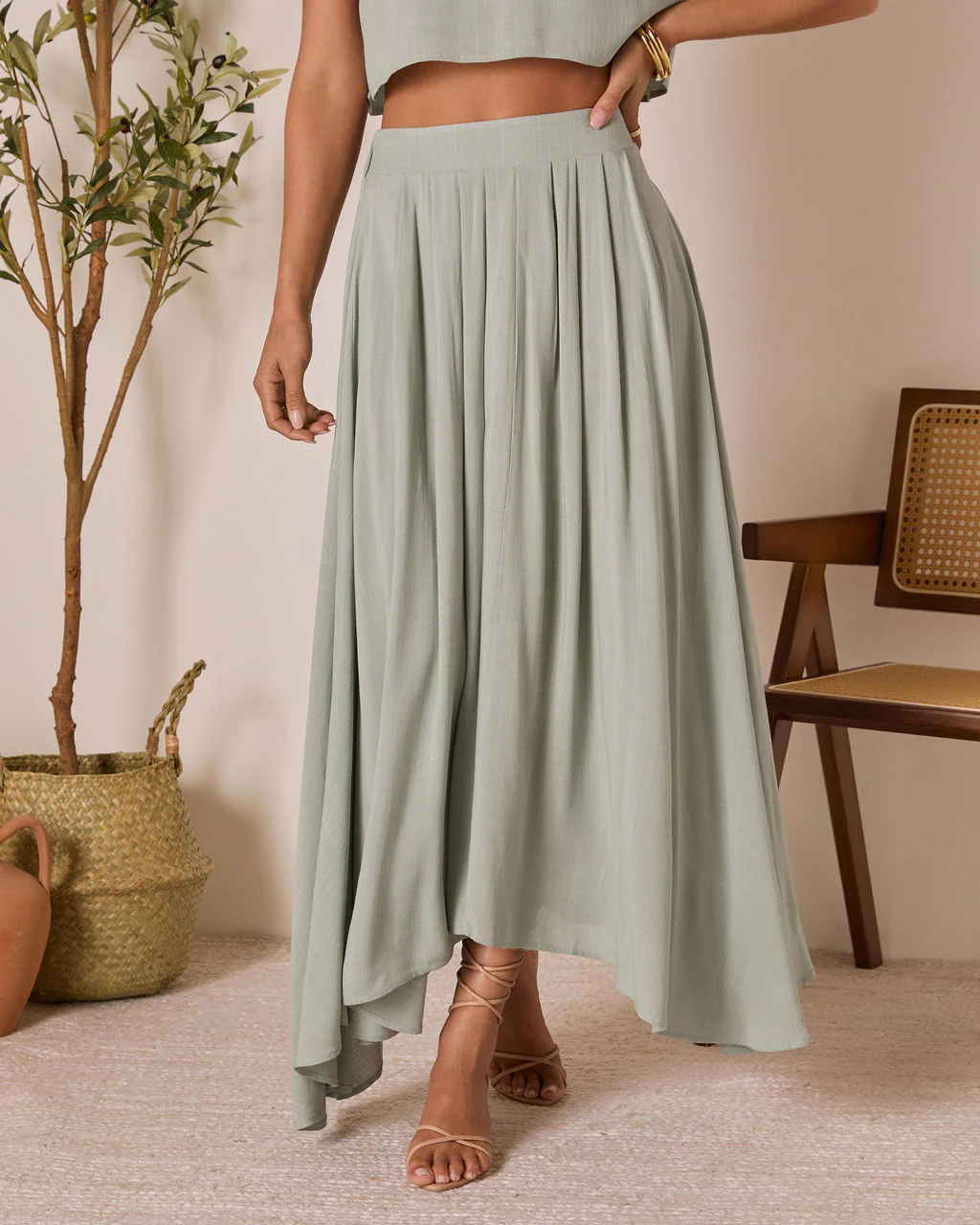 Fresh Breeze Asymmetrical Hem Maxi Skirt