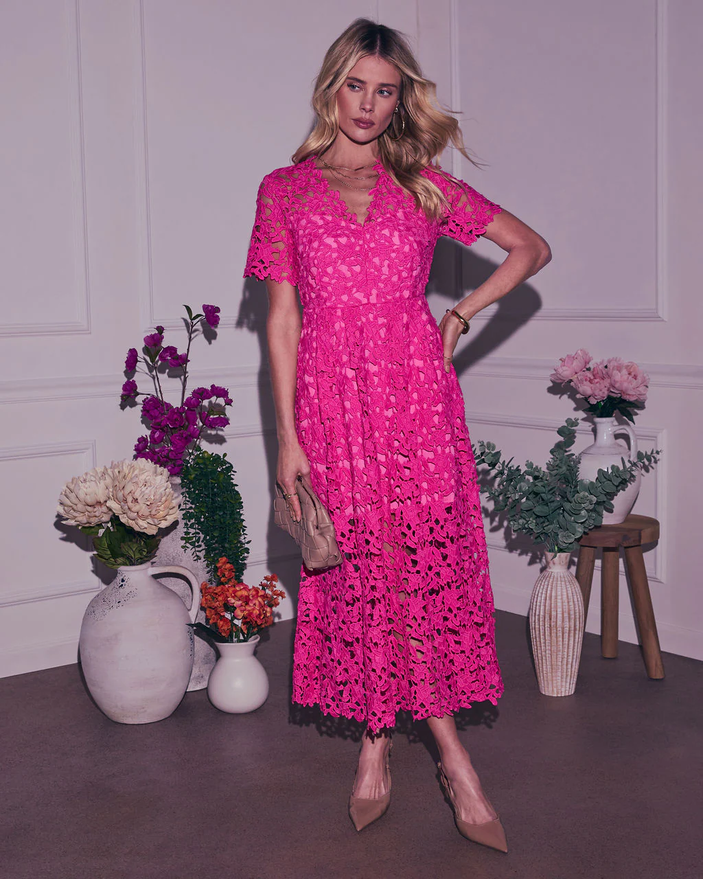 Garcelle Floral Lace Midi Dress