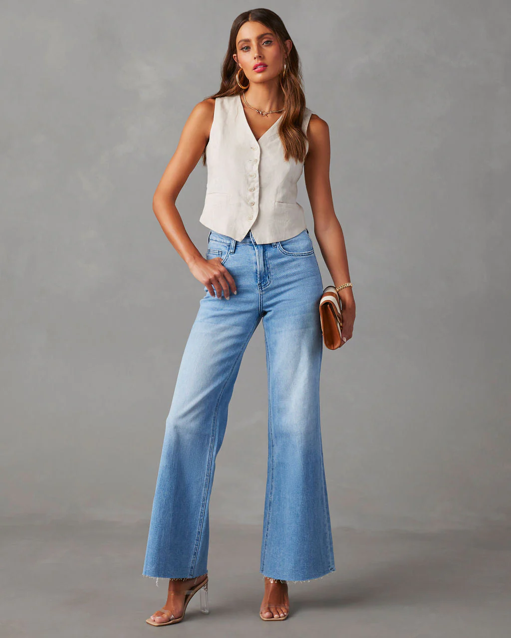 Aleesia Stretch Mid Rise Wide Leg Jeans