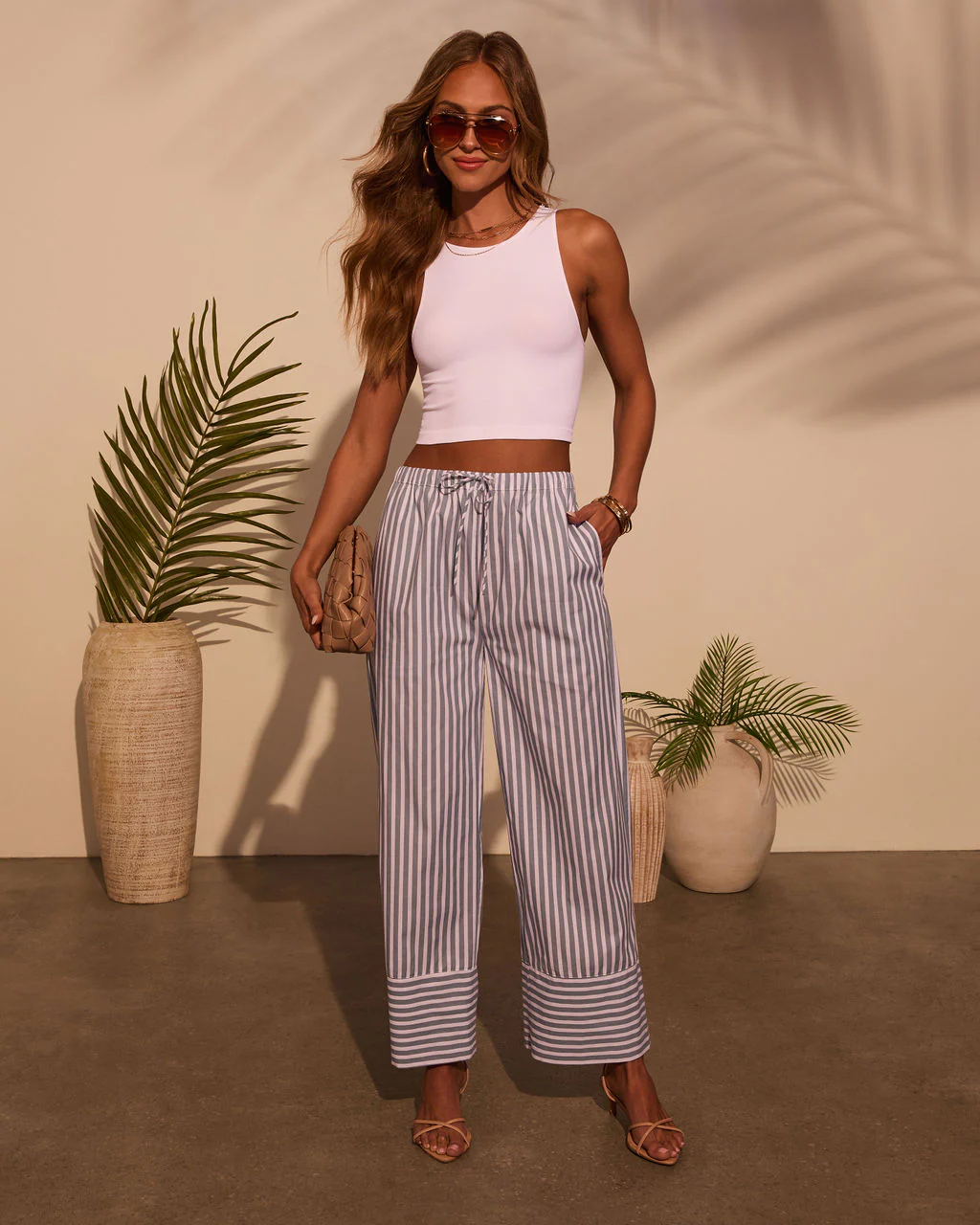 Jailen Striped Waist Tie Pants