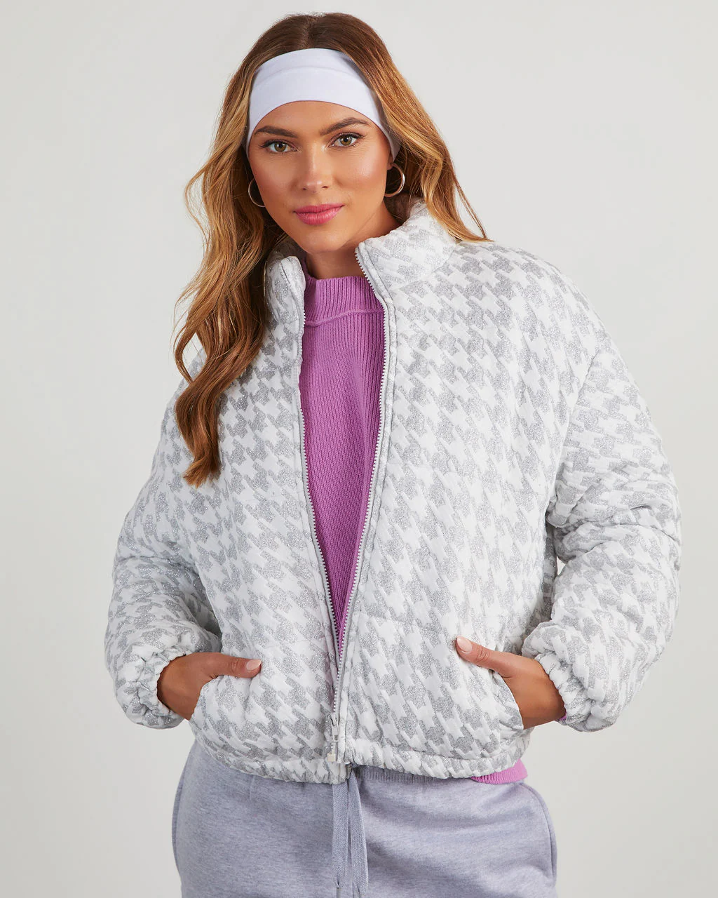 Blaine Glitter Houndstooth Puffer Jacket