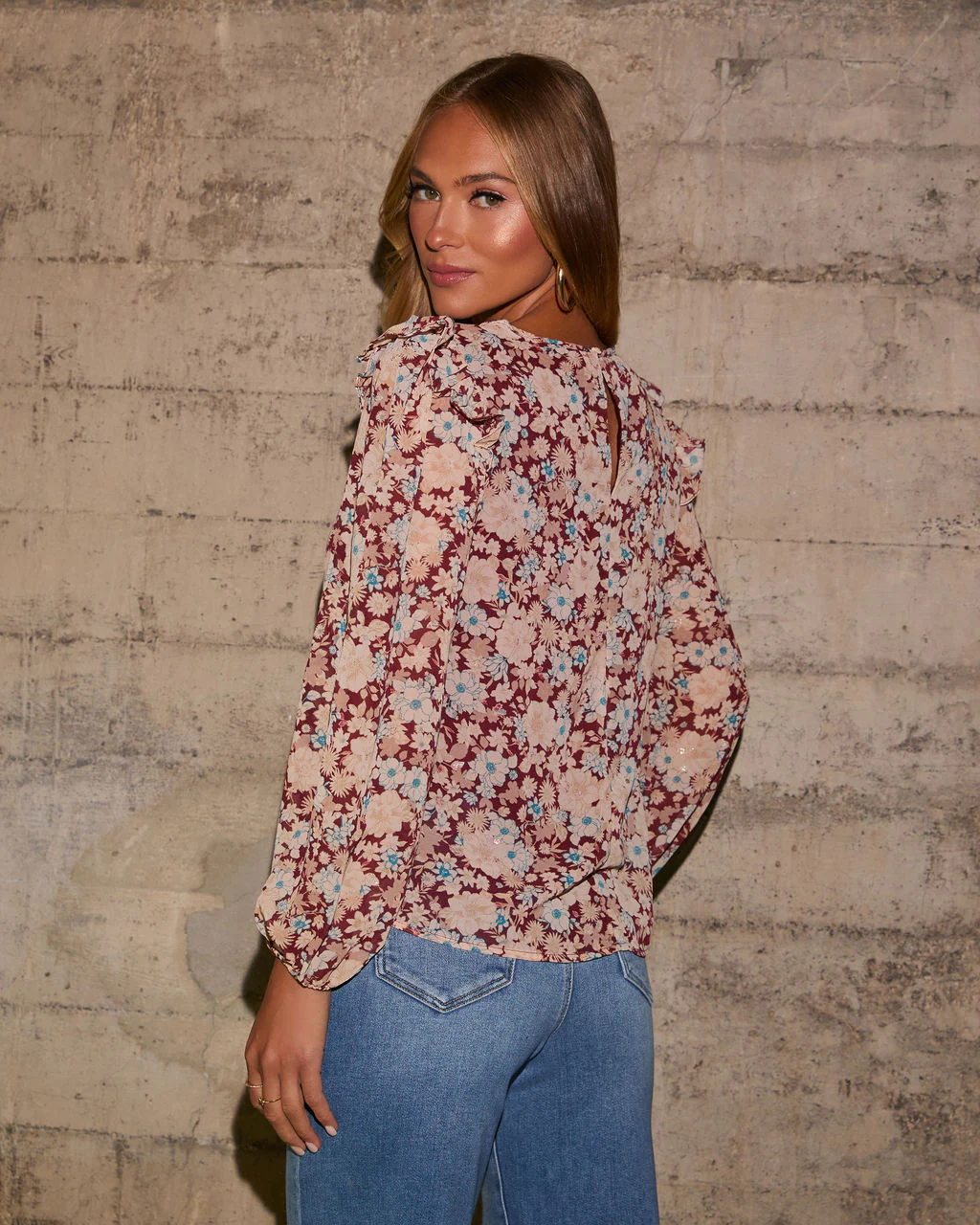 Jaimie Floral Ruffle Trim Blouse