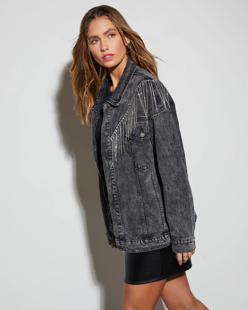 Arizona Rhinestone Fringe Denim Jacket