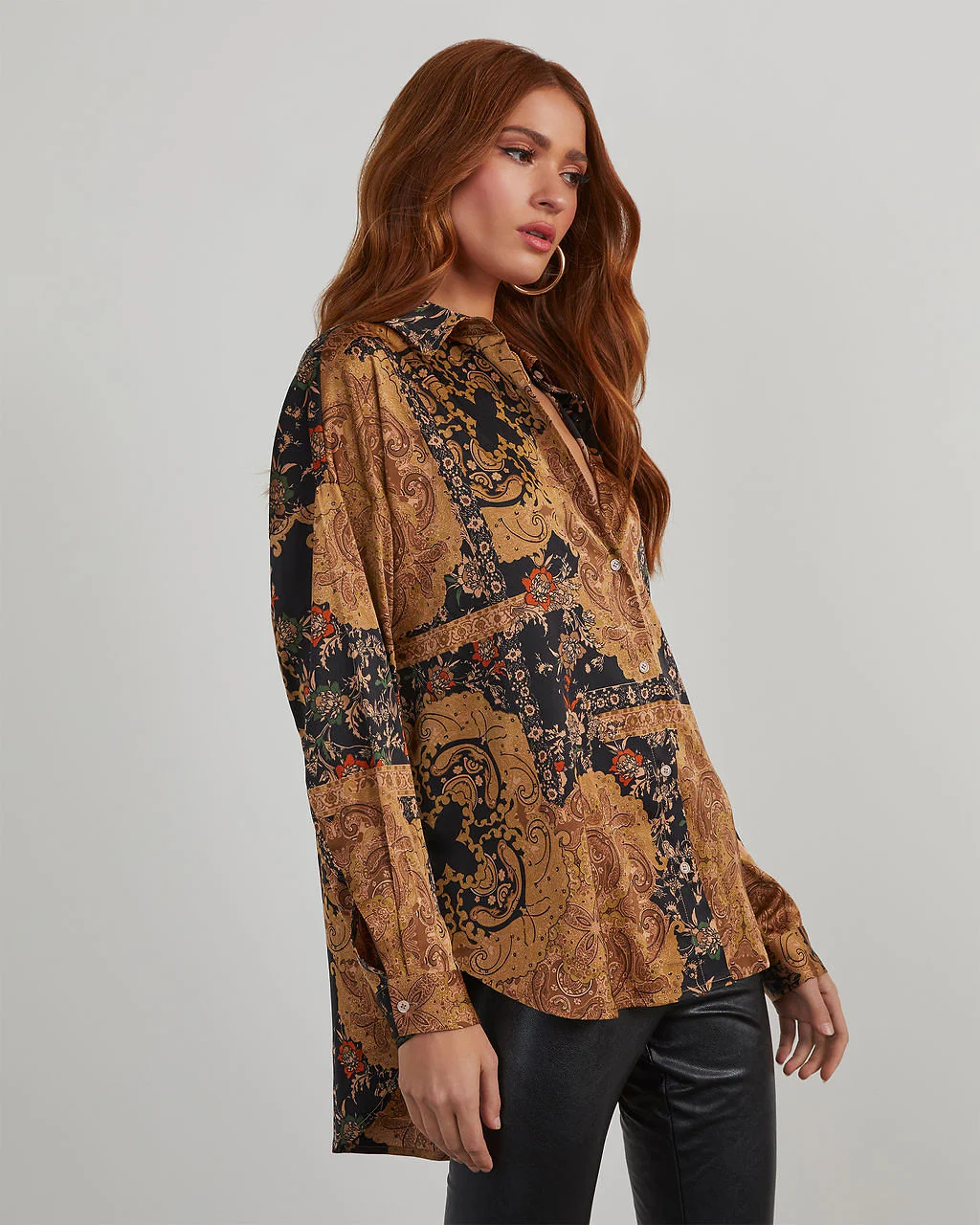 Annabelle Satin Paisley Button Down Top