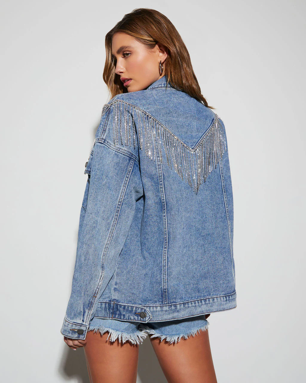 Arizona Rhinestone Fringe Denim Jacket