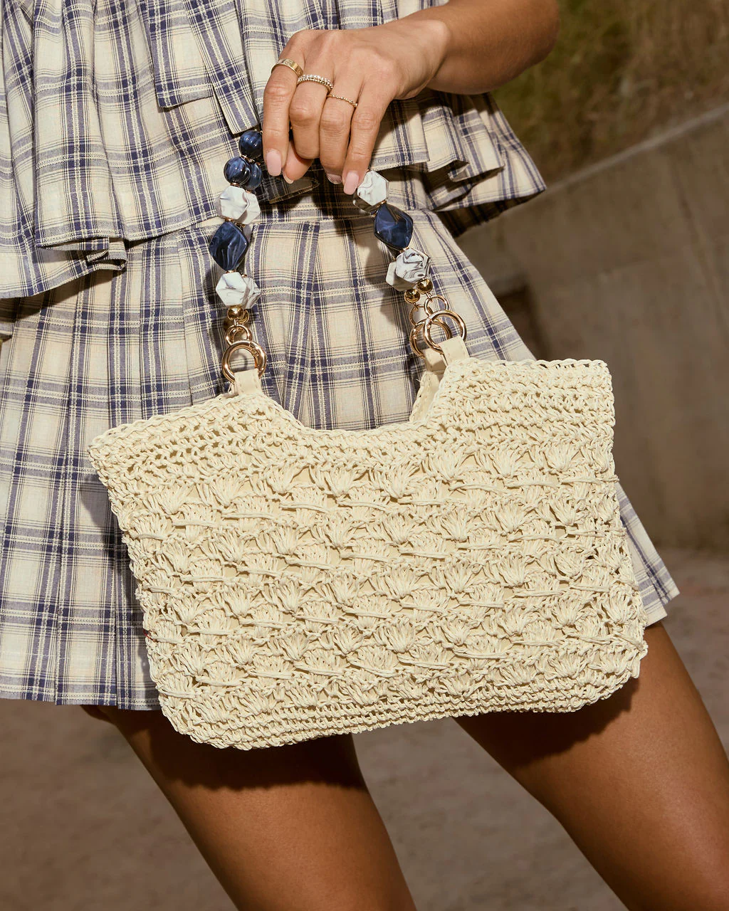 Elema Beaded Handle Crochet Tote Bag