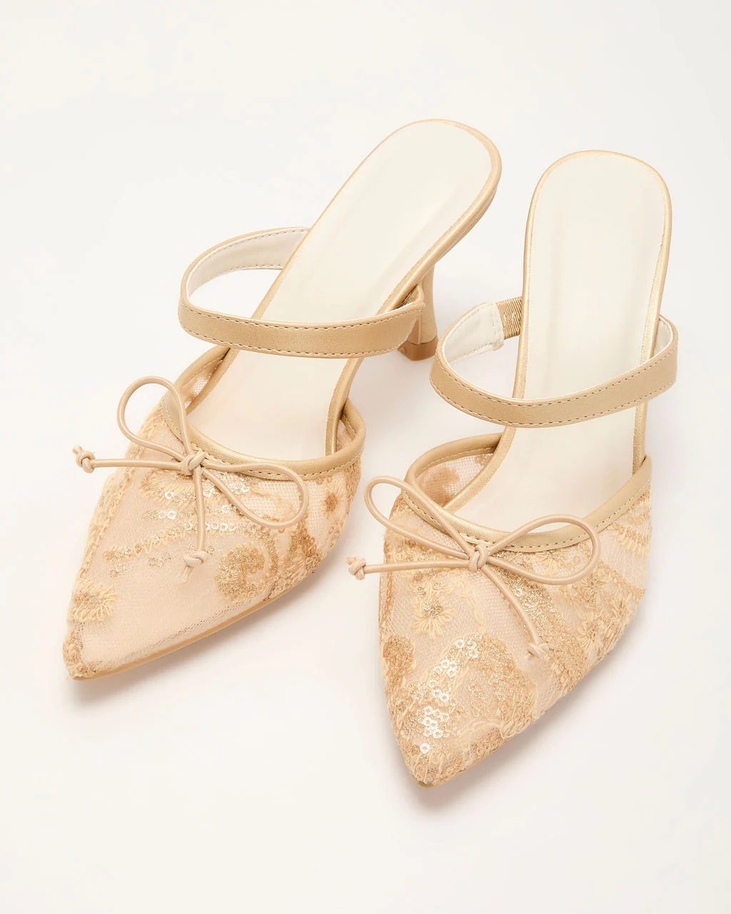 Chiclet Mesh Embroidery Heeled Mules