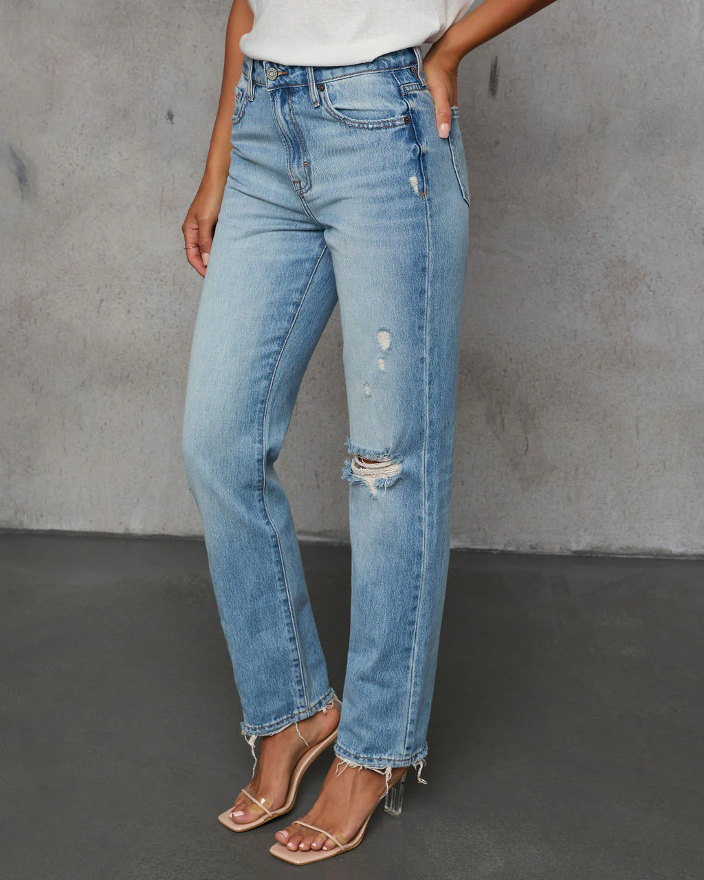 Grazie Rigid Cropped High Rise Distressed Jeans