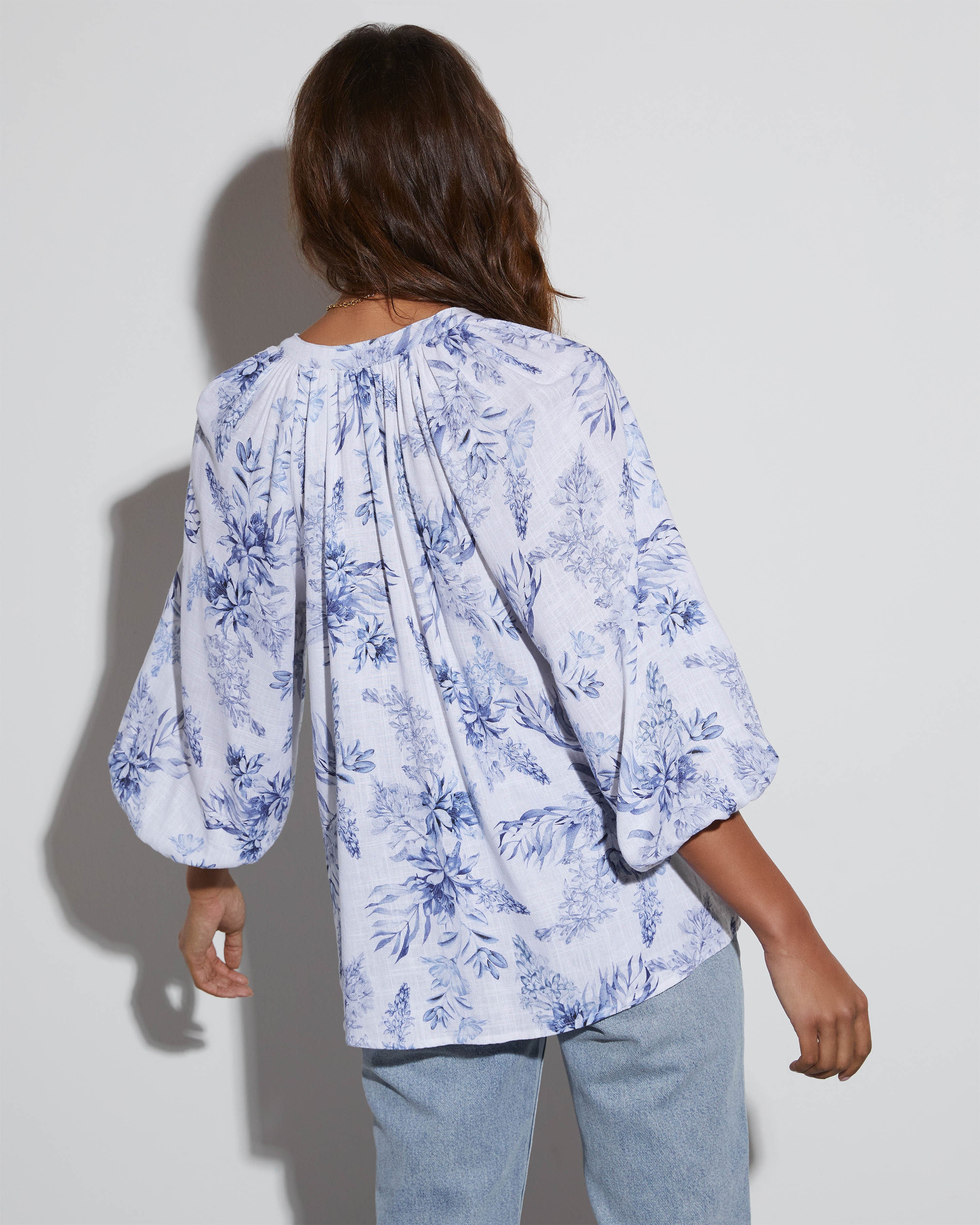 Betsey Floral Linen Long Sleeve Blouse