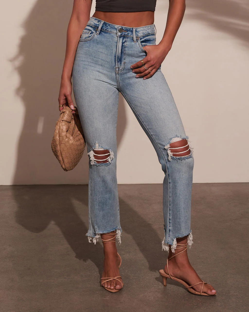 Cosmia Super Stretch High Rise Distressed Denim