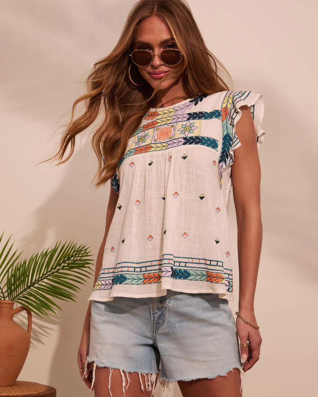 Abelia Abstract Embroidered Top
