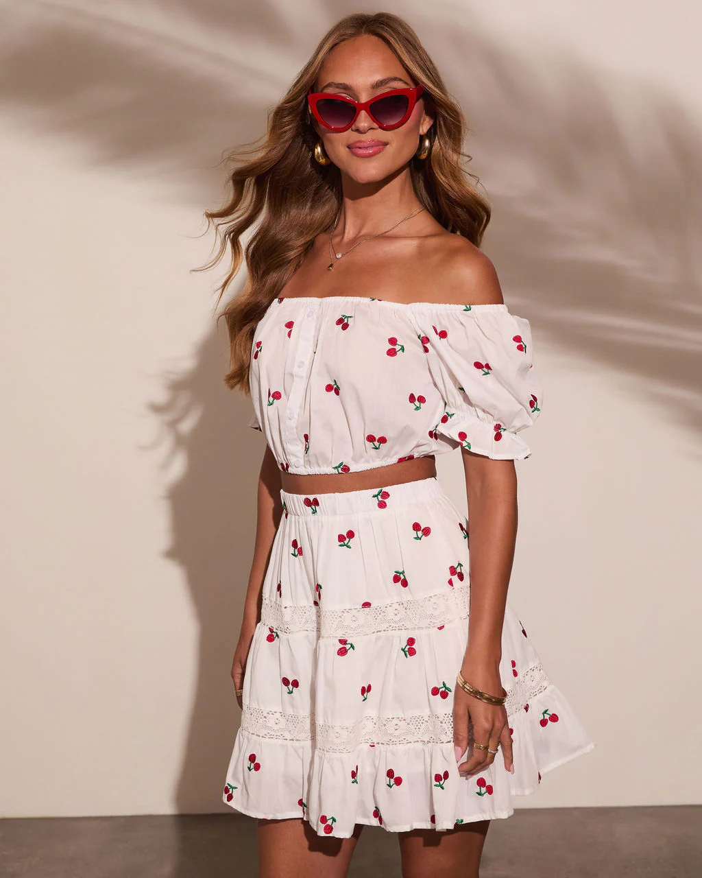 Celinea Cherry Print Off The Shoulder Top