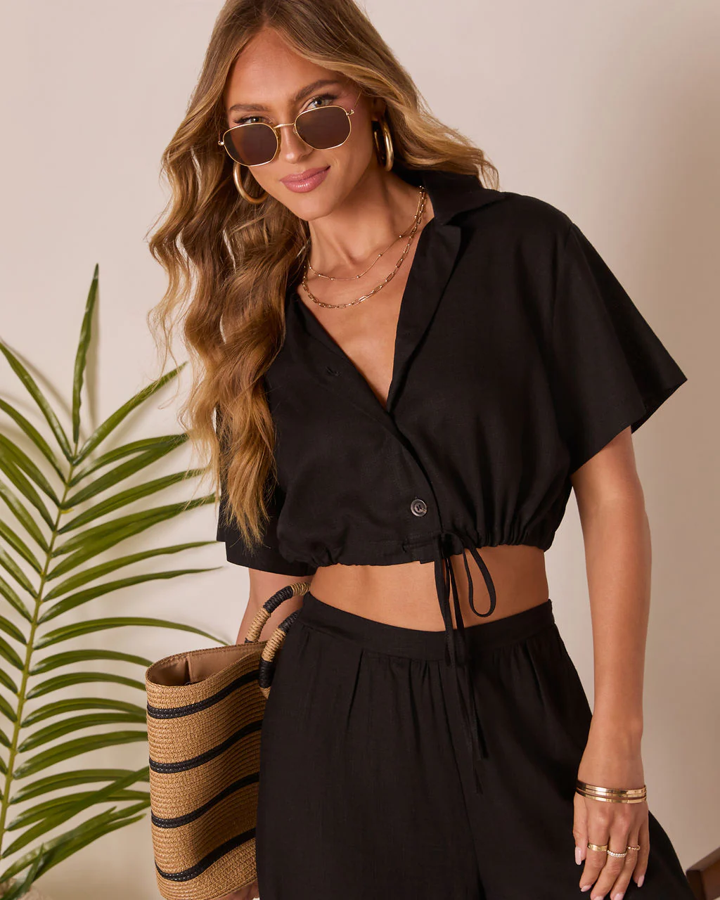 Gabbie Short Sleeve Collared Button Up Top