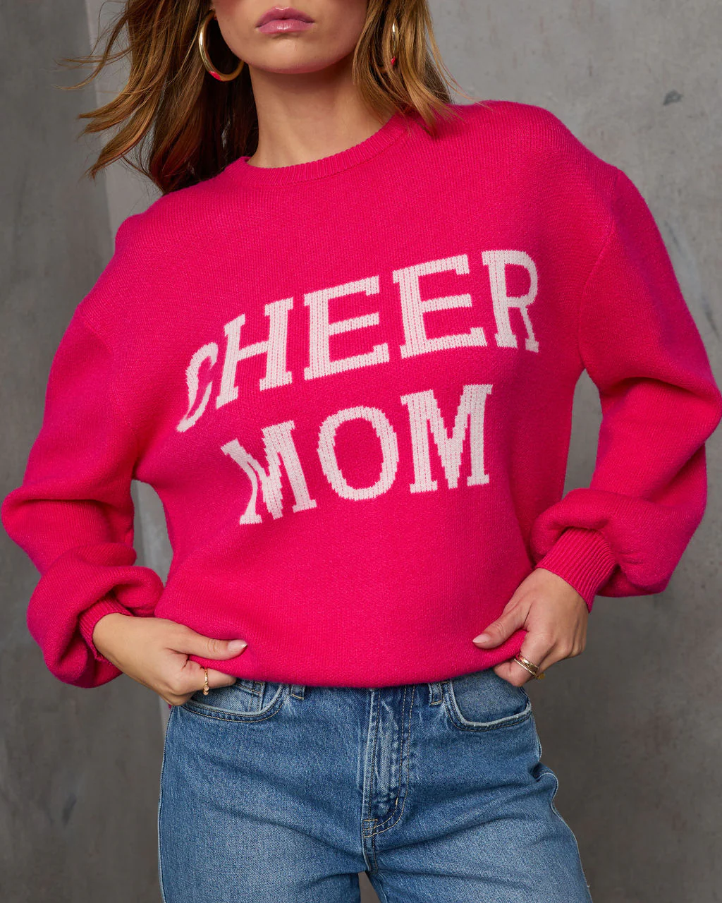 Cheer Mom Knit Pullover Sweater - Cream